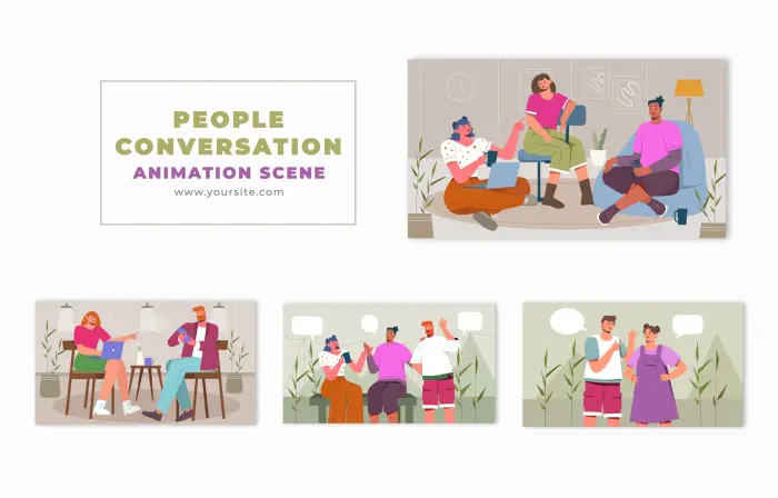 People Having a Conversation Flat Design Animation Scene